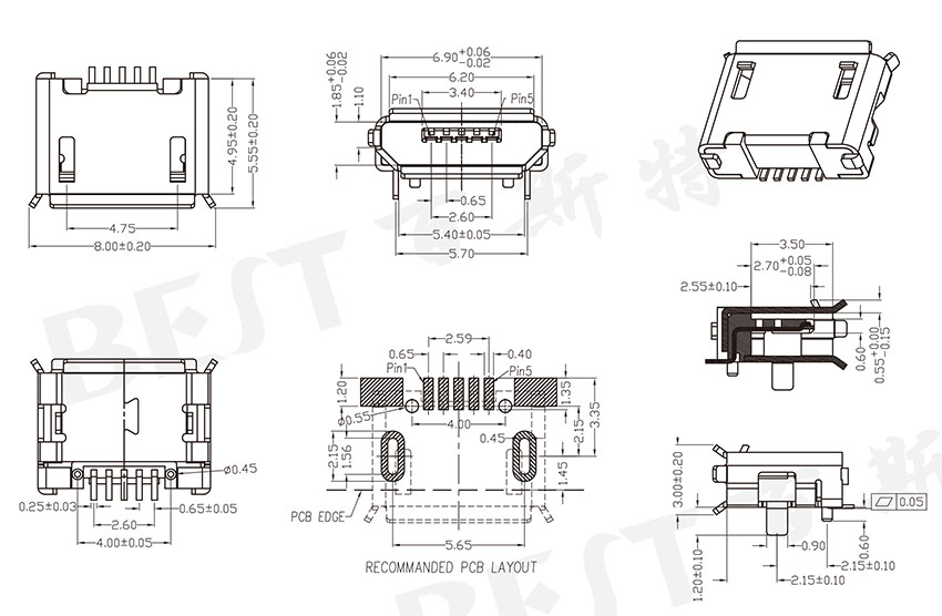 USB插座USB-MC-001-03參考圖紙