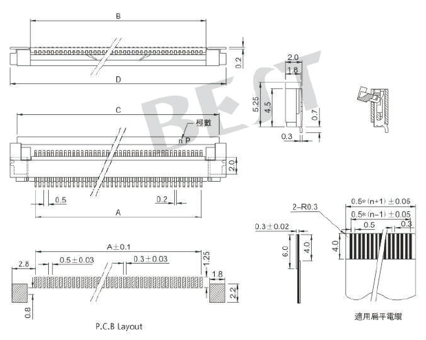  FPC連接器0.5K-DX-NPWB-T/R參考圖紙