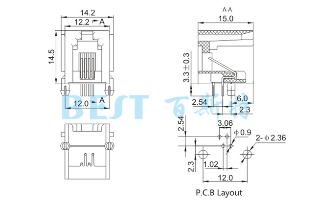 RJ45插座5523 4P4C-E 參考圖紙